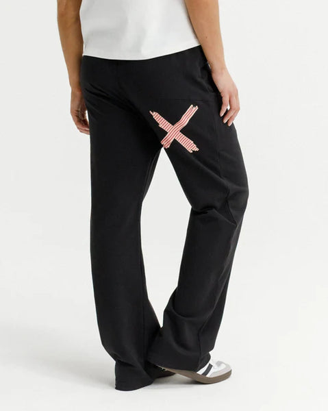 HOMELEE - AVENUE PANTS - BLACK w CORAL STRIPE
