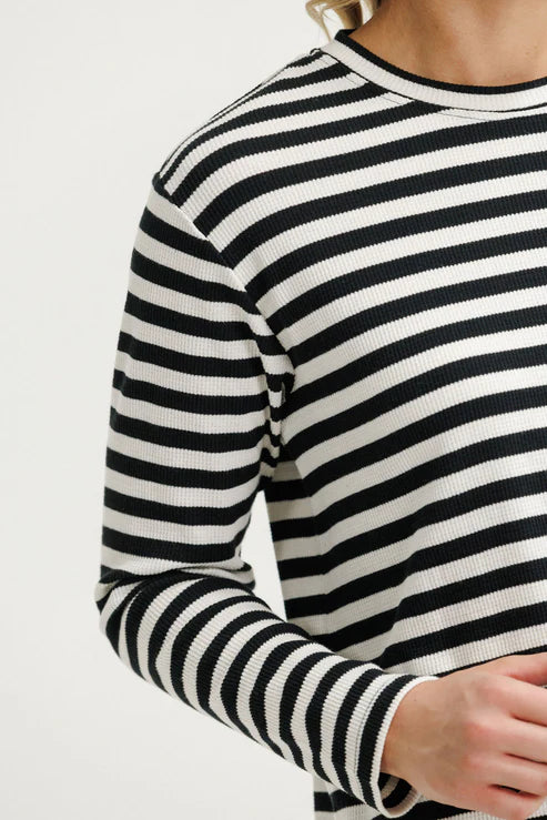 HOMELEE - LONG SLEEVE CHRIS TEE - BLACK & WHITE WAFFLE STRIPES