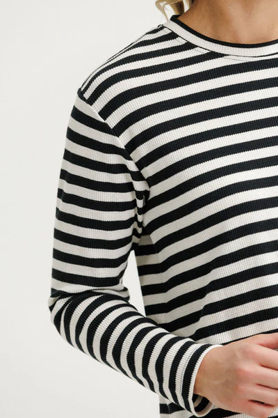 HOMELEE - LONG SLEEVE CHRIS TEE - BLACK & WHITE WAFFLE STRIPES