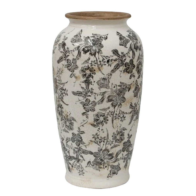 French Country  - BLACK FLORAL VASE - LARGE