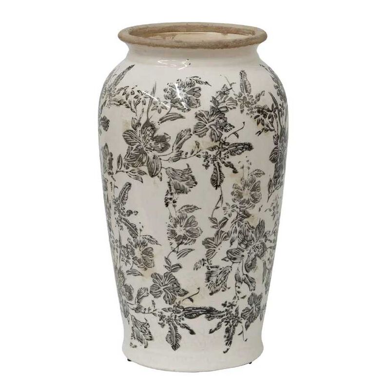 French Country  - BLACK FLORAL VASE - SMALL