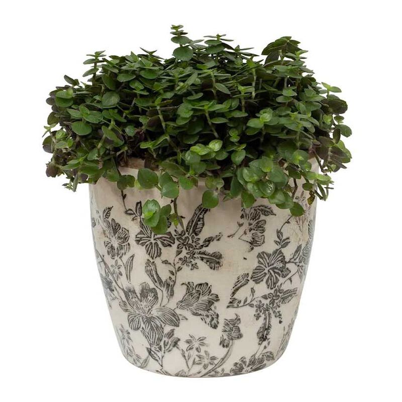 French Country  - BLACK FLORAL POT - LARGE