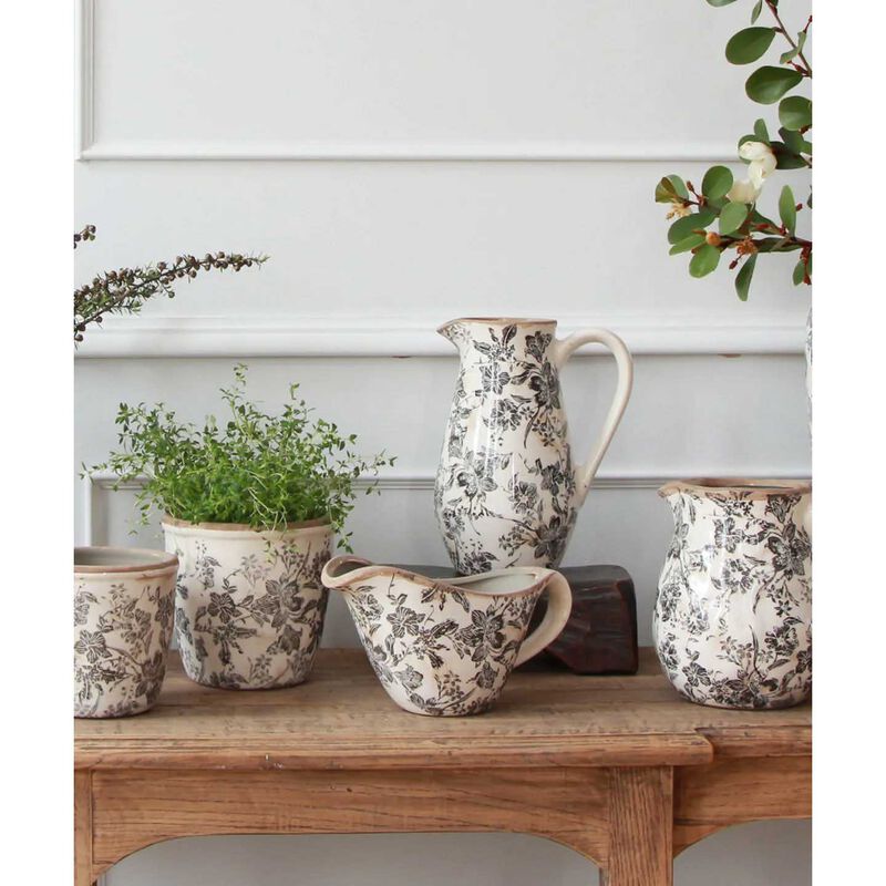 French Country  - BLACK FLORAL JUG - SHORT