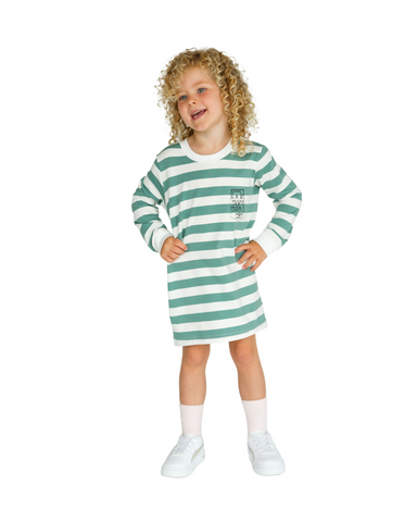 POP FACTORY - LS TEE DRESS - MIX TAPE - SAGE STRIPE