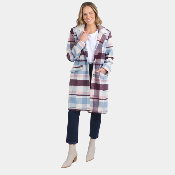 ELM BLANCHE CHECK COAT - STEEL BLUE