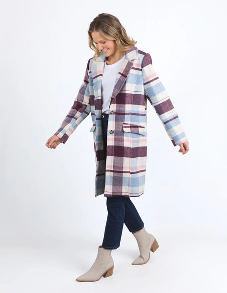 ELM BLANCHE CHECK COAT - STEEL BLUE