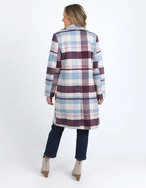 ELM BLANCHE CHECK COAT - STEEL BLUE