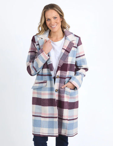 ELM BLANCHE CHECK COAT - STEEL BLUE