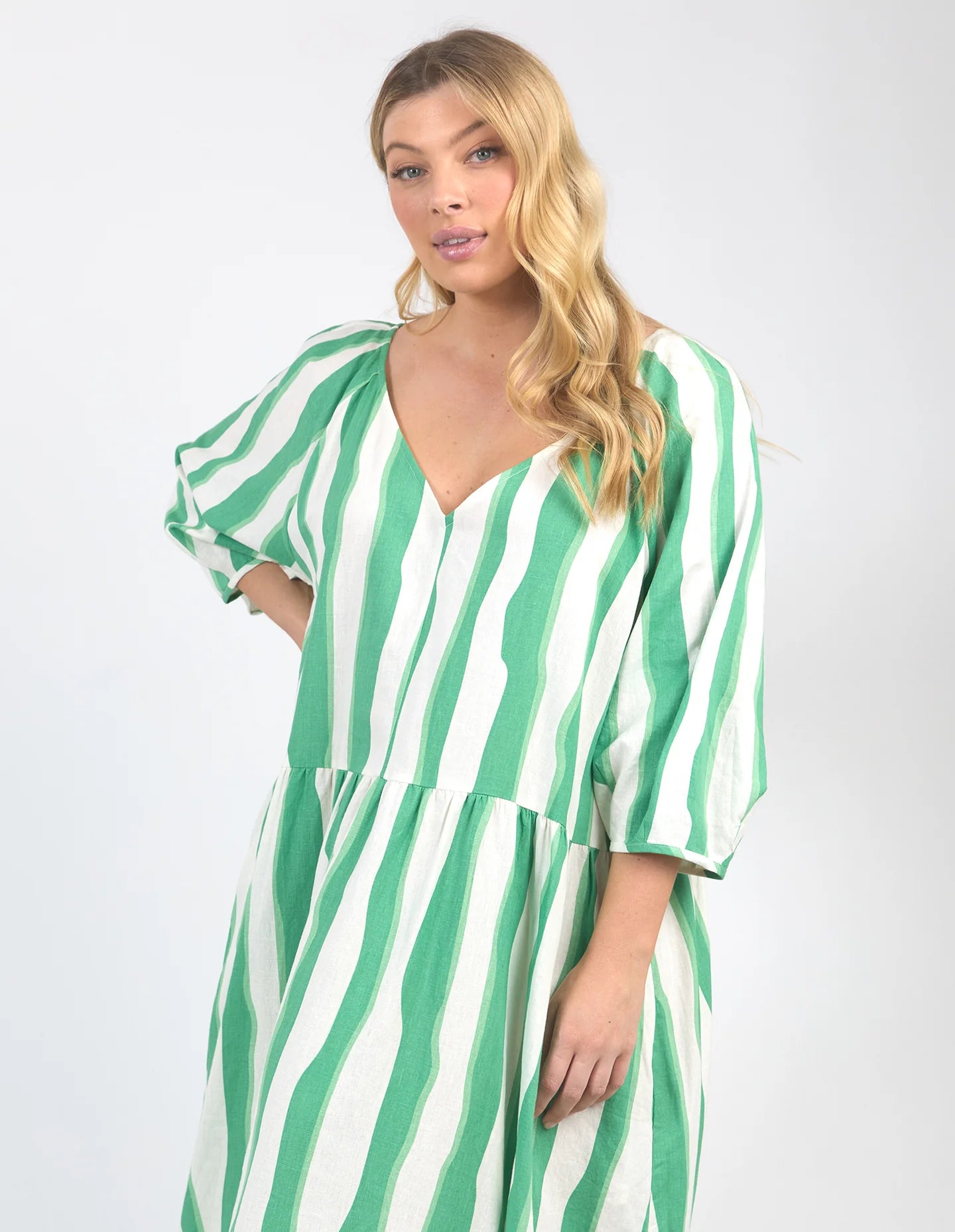 ELM SPRITZ STRIPE DRESS - GREENBRIAR/WHITE