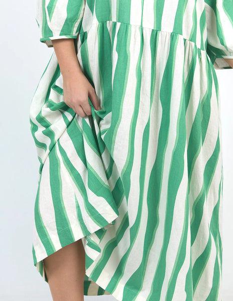 ELM SPRITZ STRIPE DRESS - GREENBRIAR/WHITE