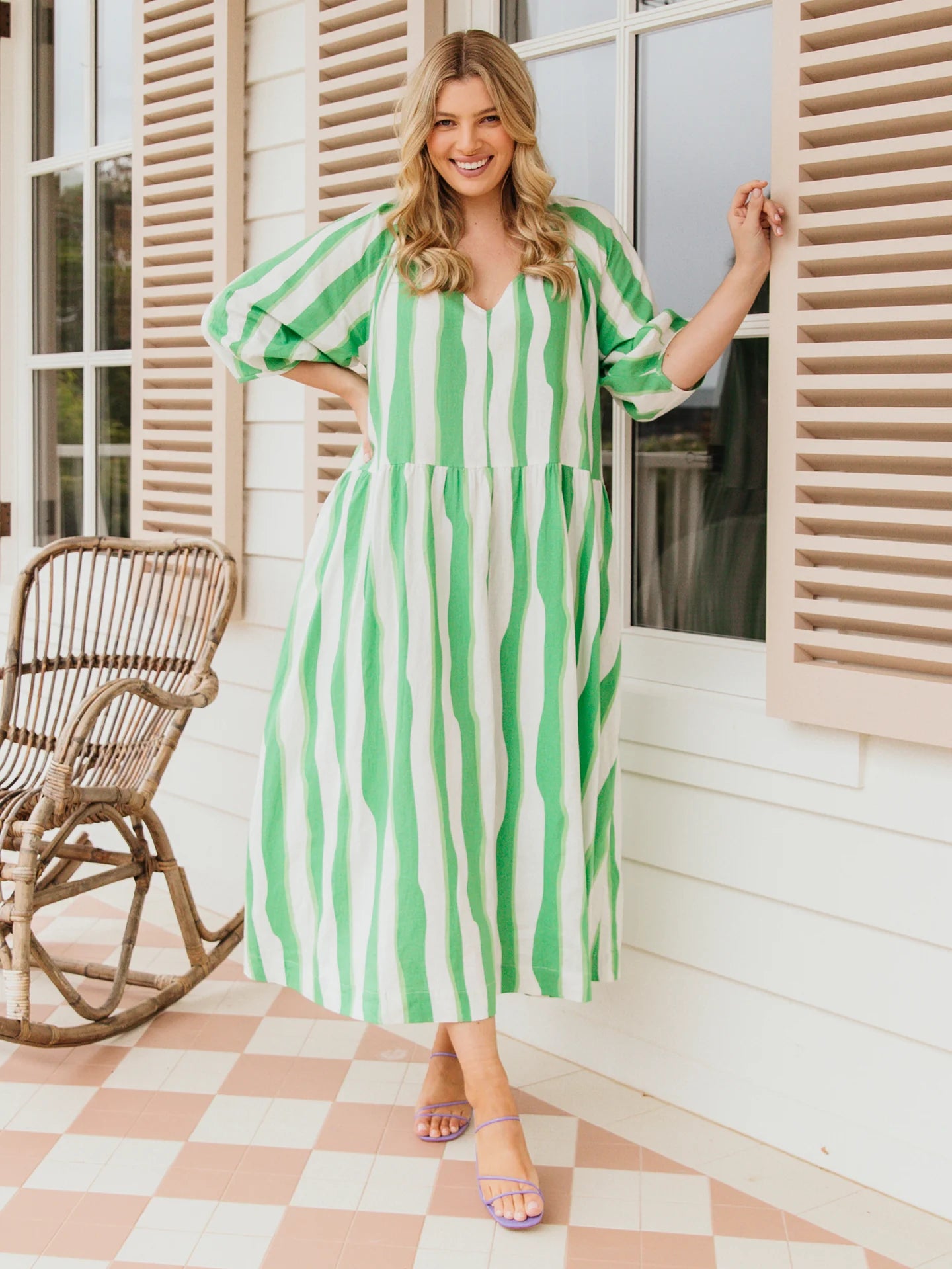 ELM SPRITZ STRIPE DRESS - GREENBRIAR/WHITE