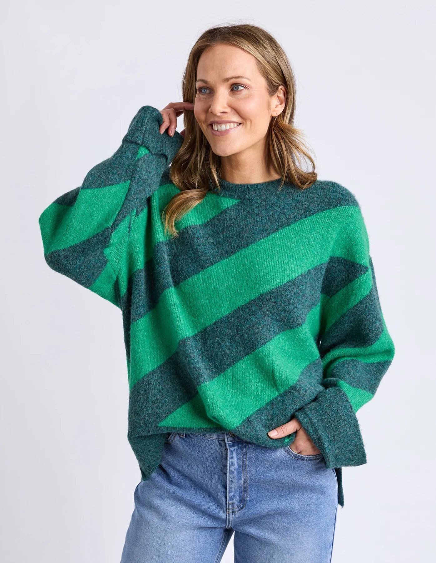 ELM - SAGE DIAGONAL STRIPE KNIT - TURQUOISE/TEAL