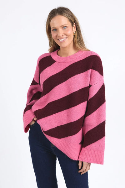 ELM SAGE DIAGONAL STRIPE KNIT -Geranium/Merlot Stripe
