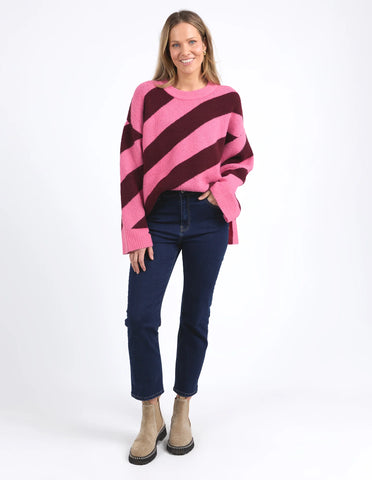 ELM SAGE DIAGONAL STRIPE KNIT -Geranium/Merlot Stripe