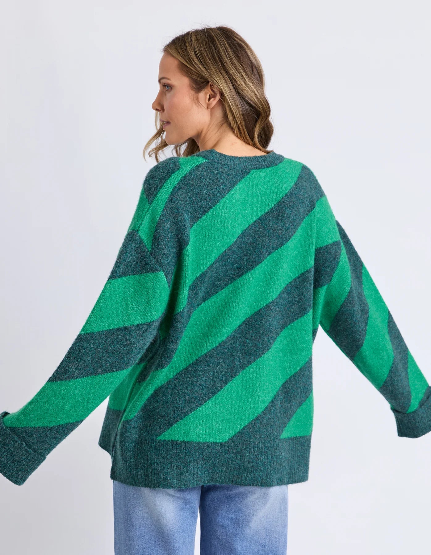 ELM - SAGE DIAGONAL STRIPE KNIT - TURQUOISE/TEAL