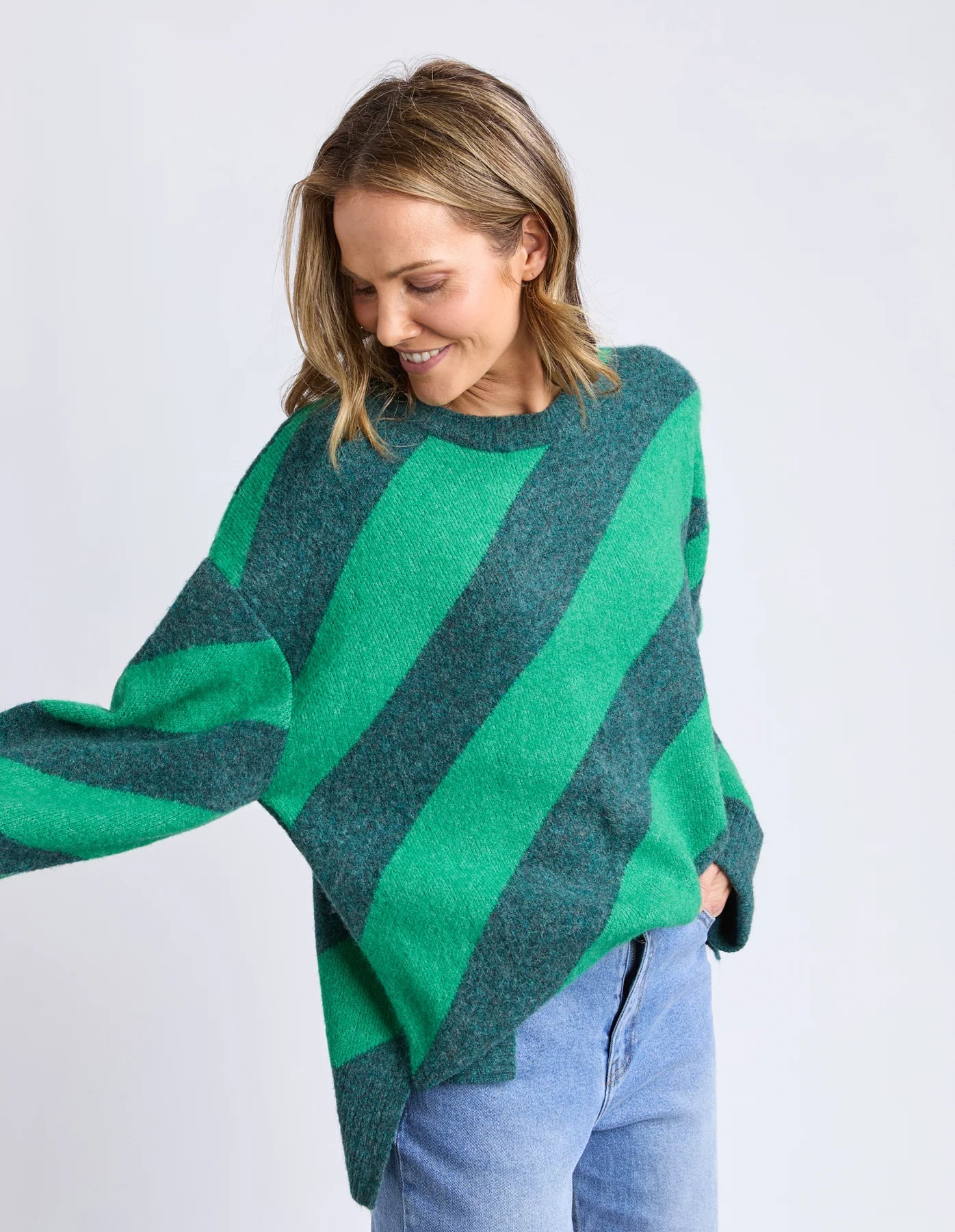 ELM - SAGE DIAGONAL STRIPE KNIT - TURQUOISE/TEAL
