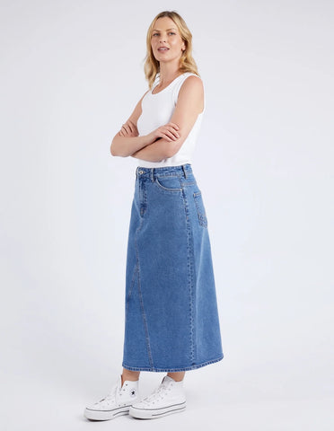ELM   ZOE MIDI DENIM SKIRT - MID BLUE WASH