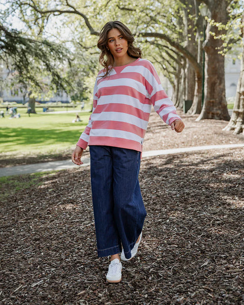 ELM  - BILLIE BLOCK STRIPE CREW - CHARM PINK