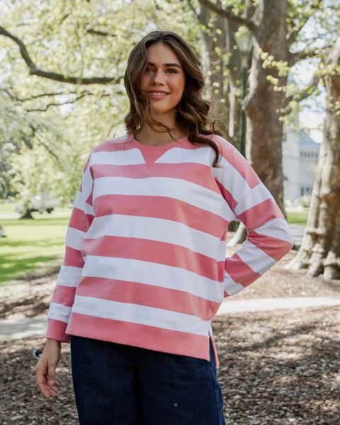 ELM  - BILLIE BLOCK STRIPE CREW - CHARM PINK