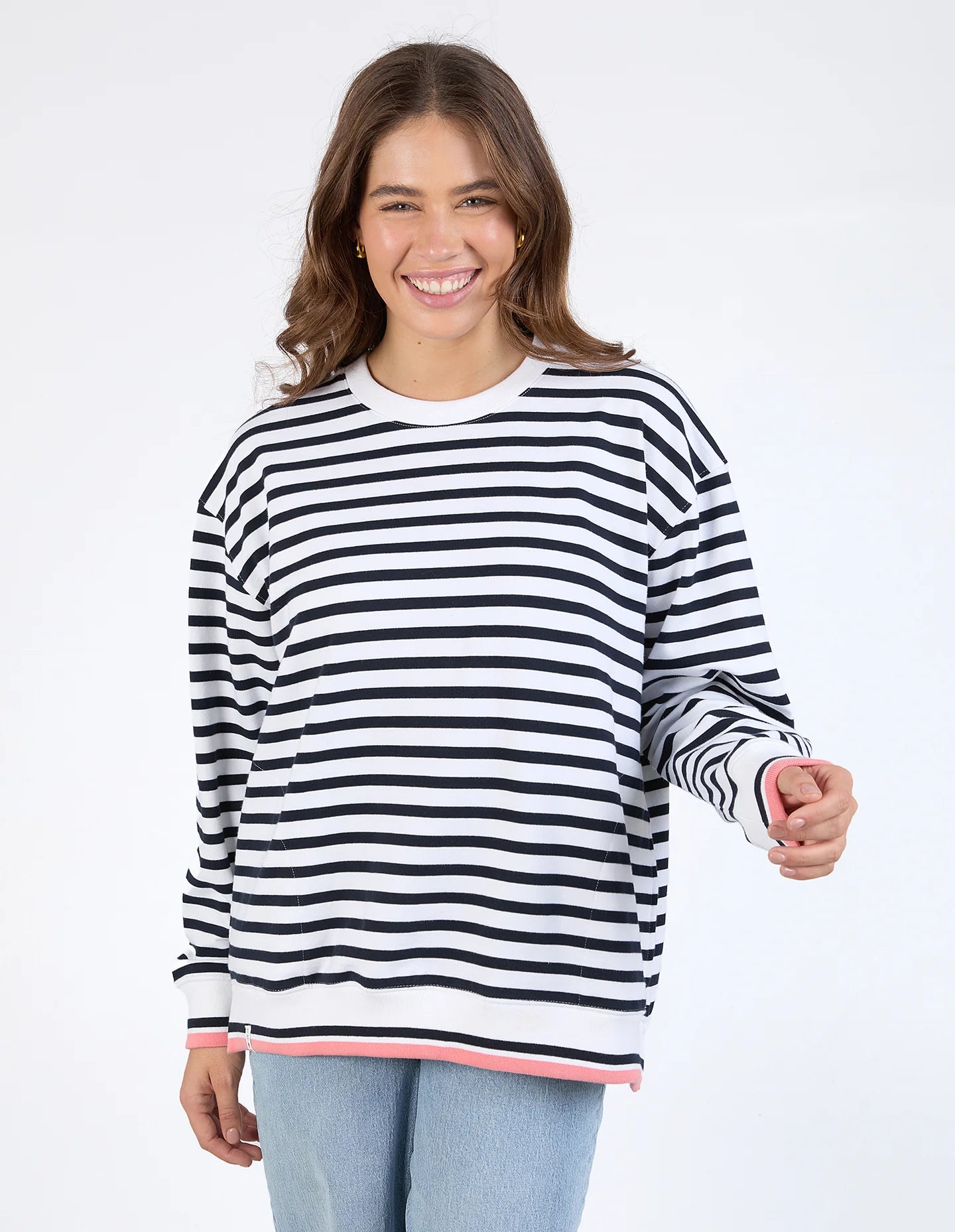 ELM  - RAVEN STRIPE FLEECE CREW - WHITE