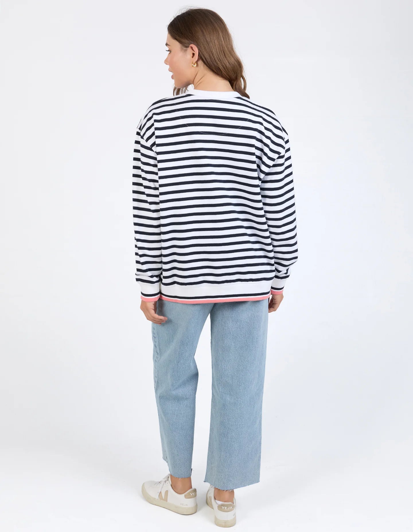 ELM  - RAVEN STRIPE FLEECE CREW - WHITE