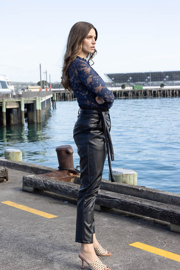 AMAYA - ALICIA FAUX LEATHER PANT - BLACK