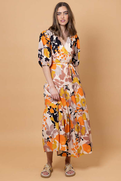AMAYA SAMMIE WRAP MAXI DRESS - ORANGE FLORAL