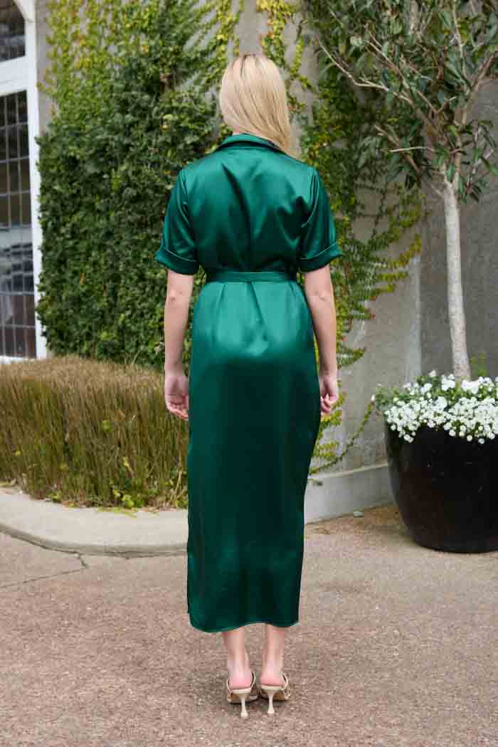 AMAYA - INDI SATIN SHIRT DRESS - GREEN