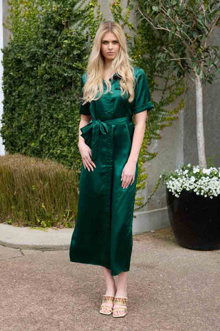 AMAYA - INDI SATIN SHIRT DRESS - GREEN