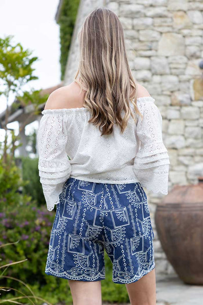 AMAYA - GRACE SHORTS - EMBROIDERED BLUE