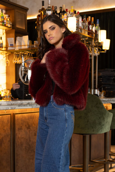 AMAYA CRISTINA FUR JACKET - CHERRY