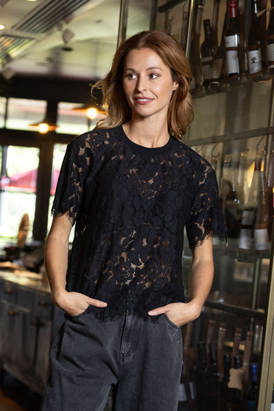 AMAYA - HELEN T-SHIRT - LACE - BLACK