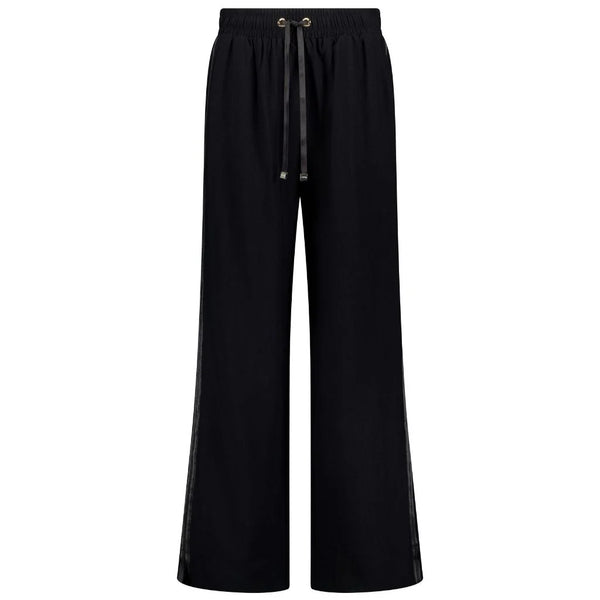 MOKE - INDIANA WIDE LEG PANTS - BLACK w BLACK SATIN STRIPE