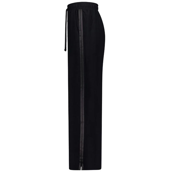MOKE - INDIANA WIDE LEG PANTS - BLACK w BLACK SATIN STRIPE