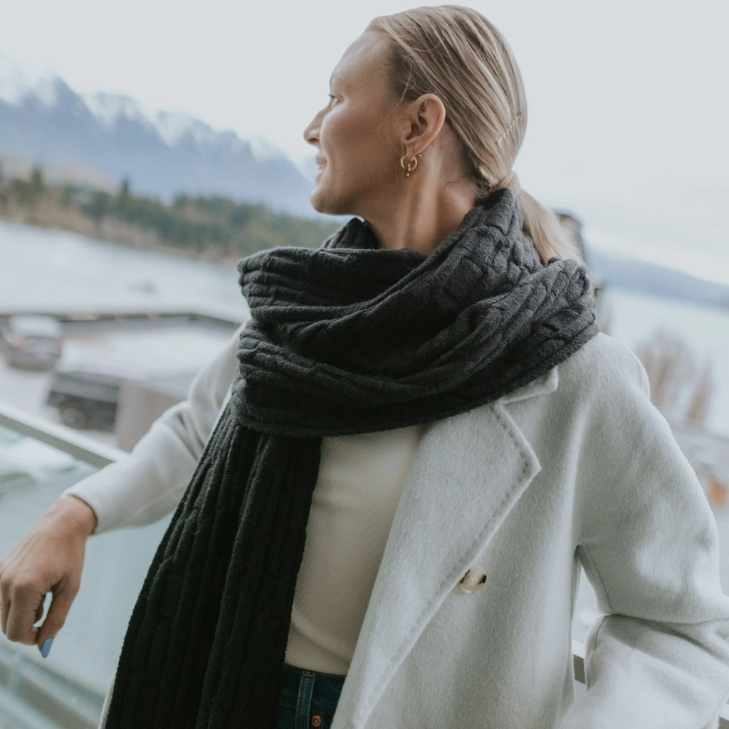 MOKE - ADELE CABLE KNIT SCARF - COCOA POWDER