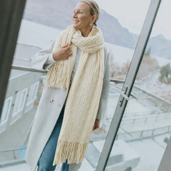 MOKE - ADELE CABLE KNIT SCARF - CREAM