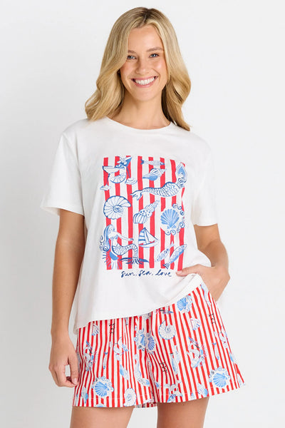 BETTY BASICS - ELLIA CREW TEE - SUN,SEA,LOVE - WHITE