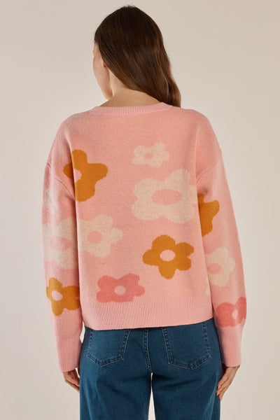 BETTY BASICS - LEONIE KNIT SWEATER - JACQUARD FLOWERS - PINK