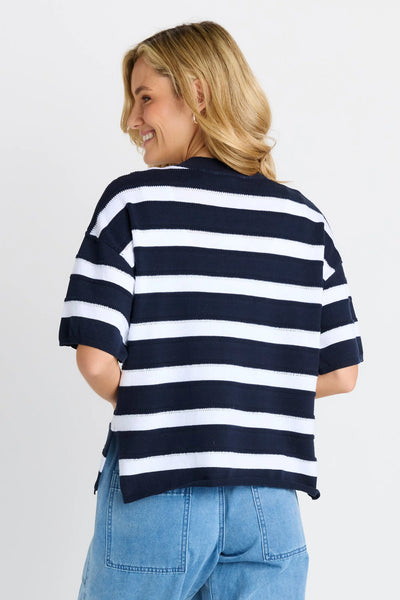 BETTY BASICS - LIBBY BOXY TOP - NAVY/WHITE STRIPE