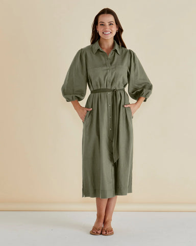 BETTY BASICS - ANGELINA DRESS - OLIVE GREEN