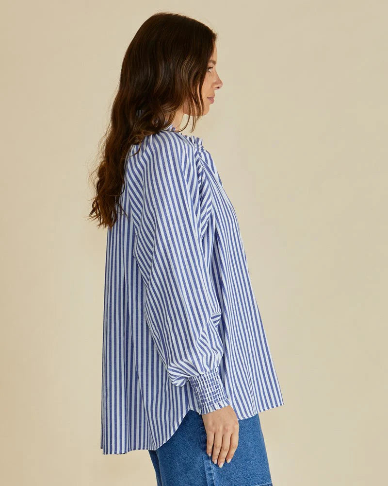 BETTY BASICS - ROMI SHIRT - NAVY STRIPE