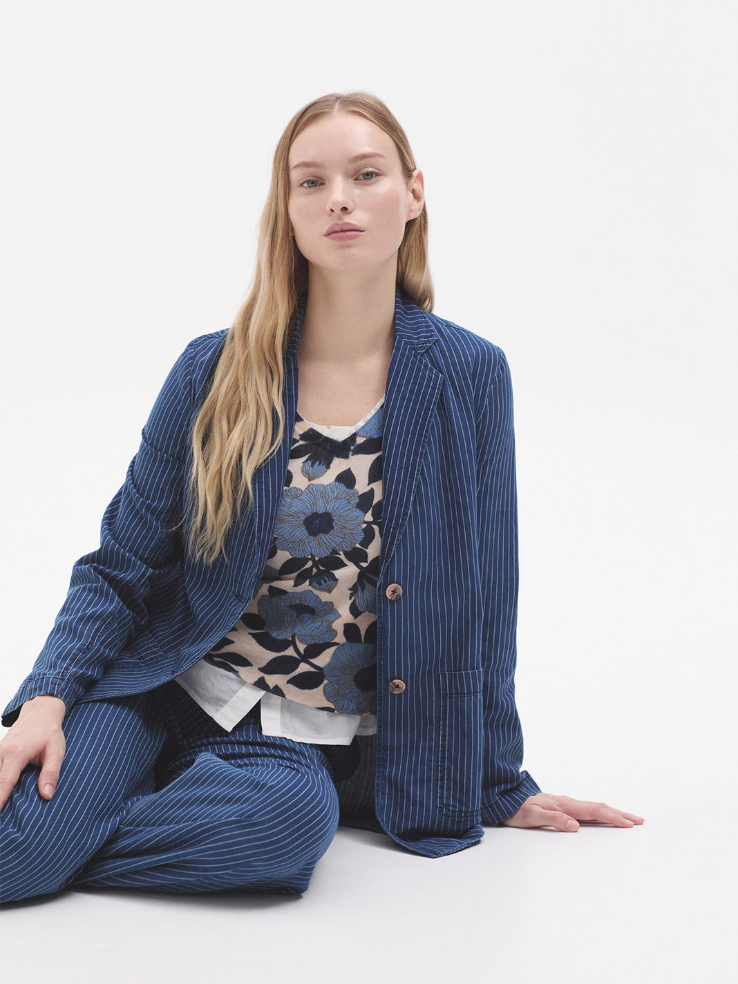 NICE THINGS PALOMA S - STRIPED DENIM BLAZER - DENIM