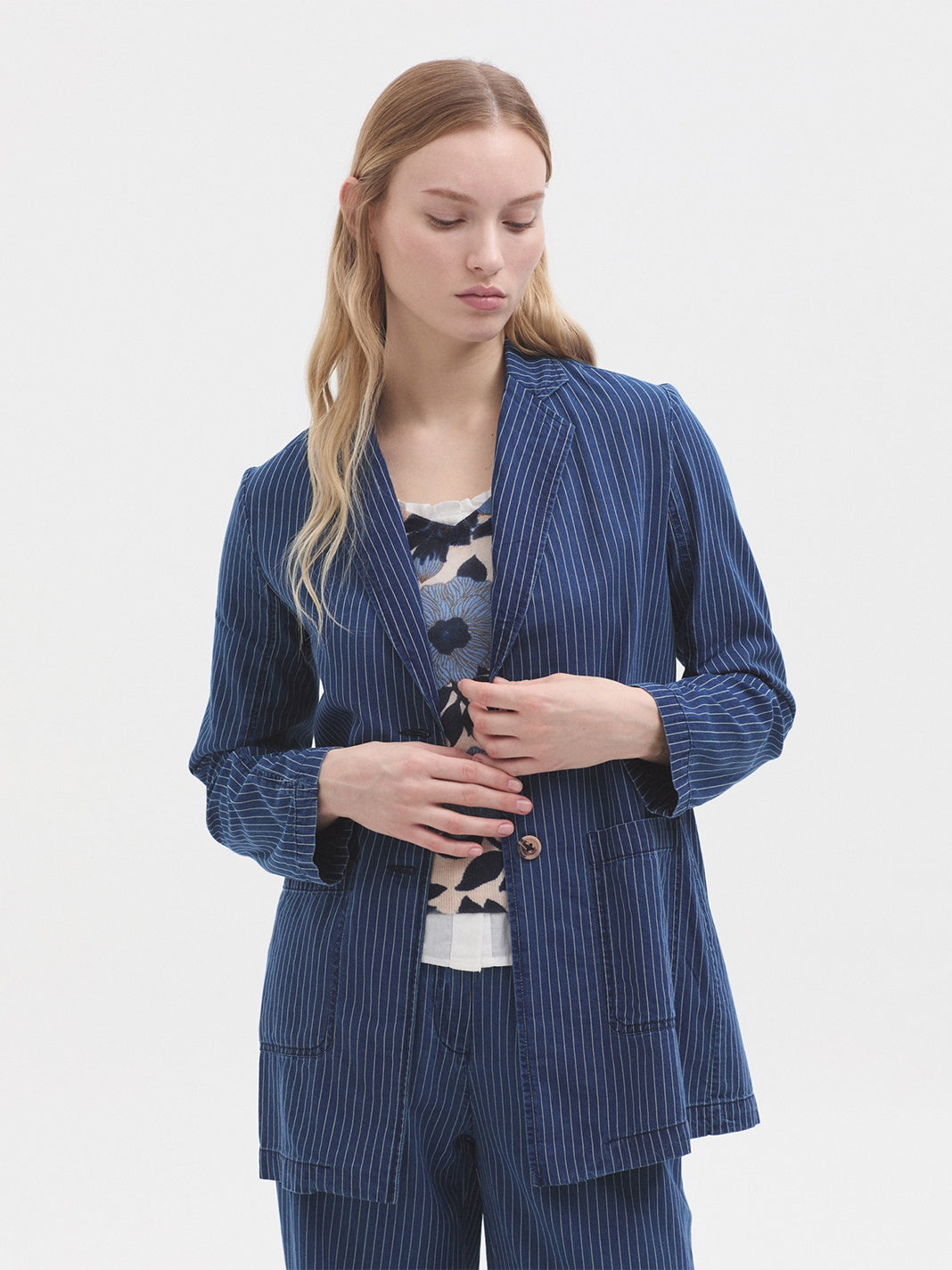 NICE THINGS PALOMA S - STRIPED DENIM BLAZER - DENIM