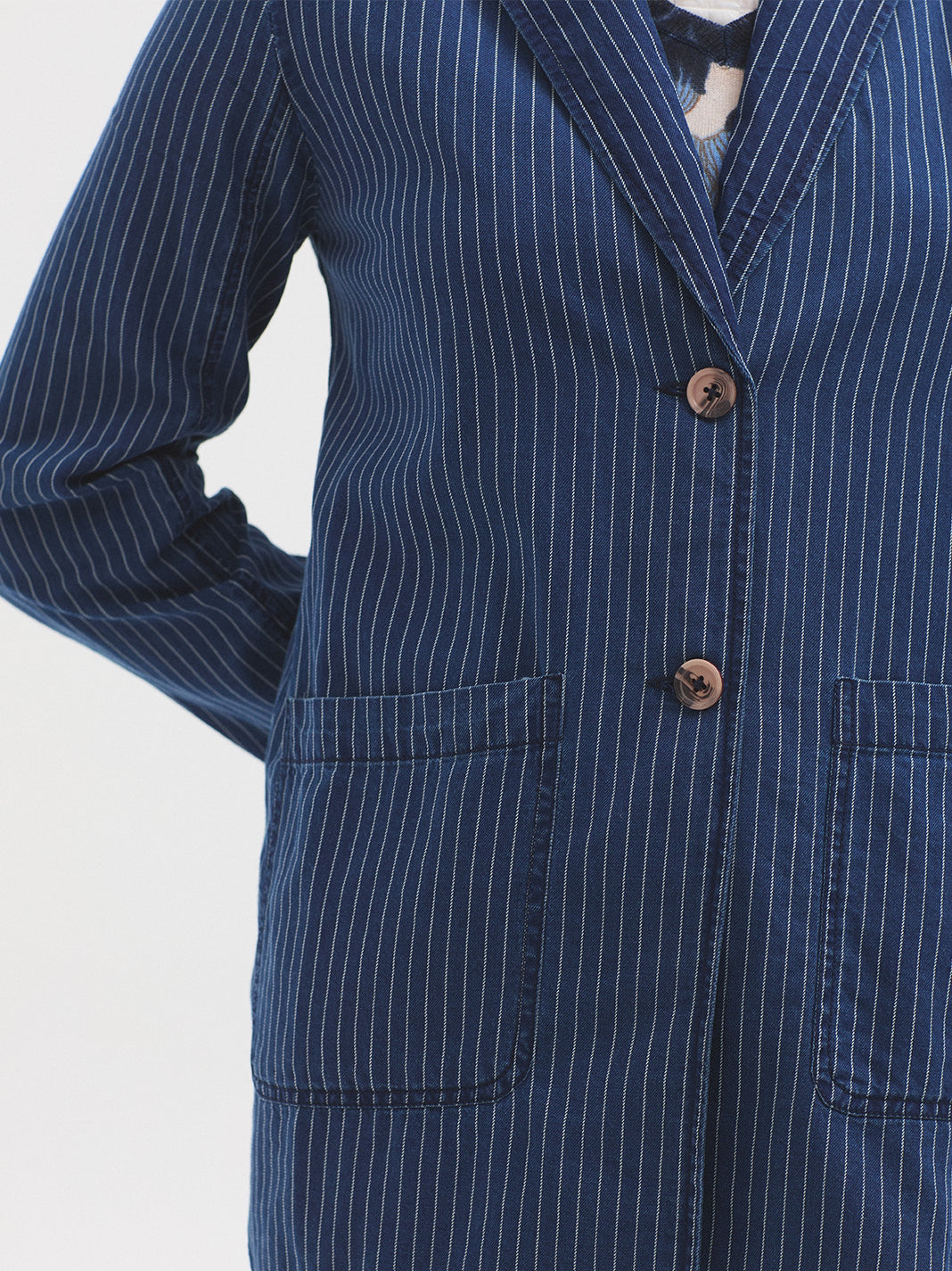 NICE THINGS PALOMA S - STRIPED DENIM BLAZER - DENIM