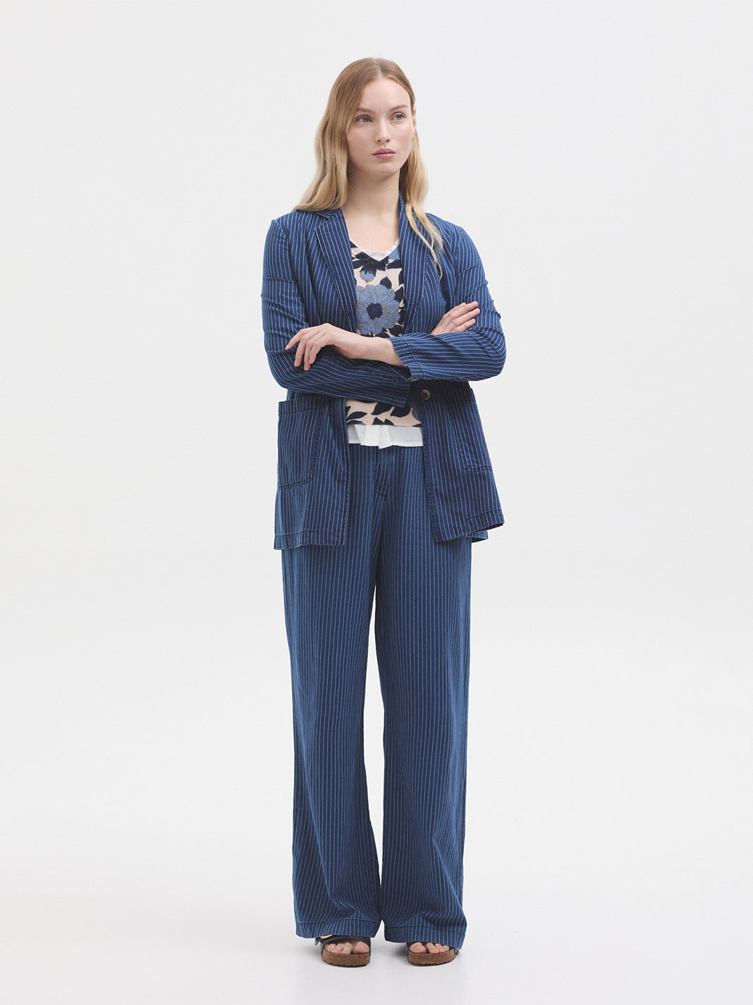 NICE THINGS PALOMA S - STRIPED DENIM BLAZER - DENIM