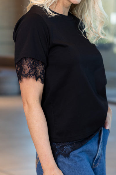 CHARLO - LARA LACE T-SHIRT - BLACK