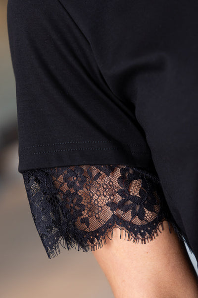 CHARLO - LARA LACE T-SHIRT - BLACK