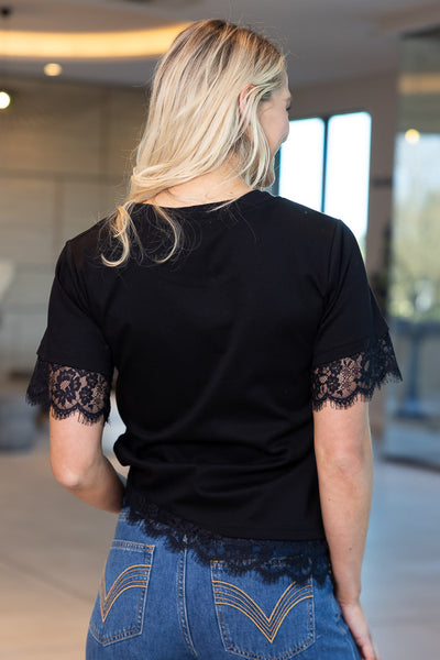CHARLO - LARA LACE T-SHIRT - BLACK