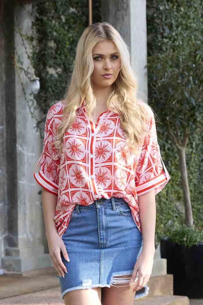 CHARLO - TARA SHIRT - RED PRINT