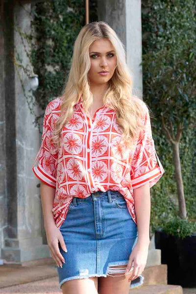 CHARLO - TARA SHIRT - RED PRINT